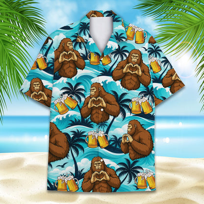 Detailed front view of tropical bigfoot hawaiian shirt