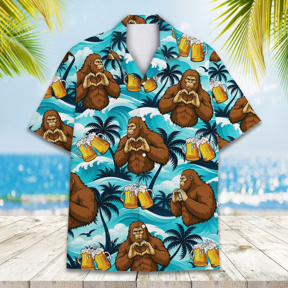 Additional front view of tropical bigfoot hawaiian shirt