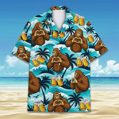Front view of tropical bigfoot hawaiian shirt design