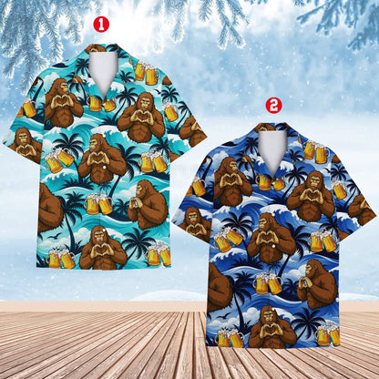 Front view of tropical bigfoot hawaiian shirt
