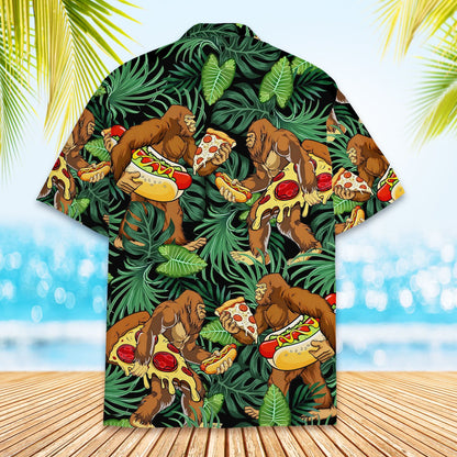 Alternate back view of the bigfoot hawaiian shirt displaying the all-over print