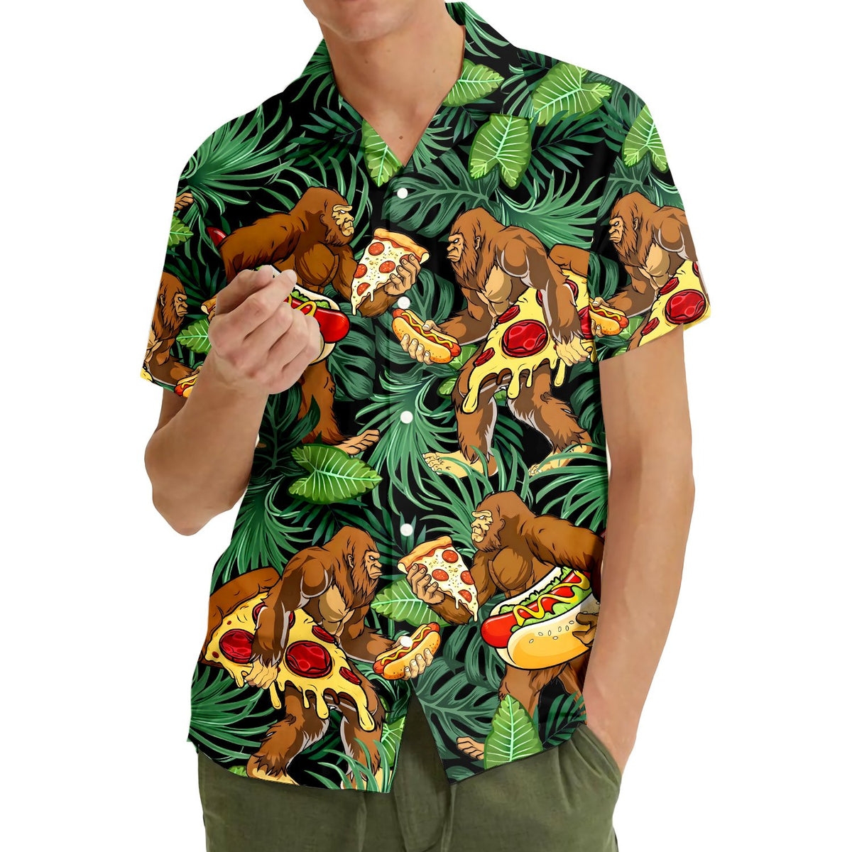 Third lifestyle image of the tropical hawaiian shirt in action