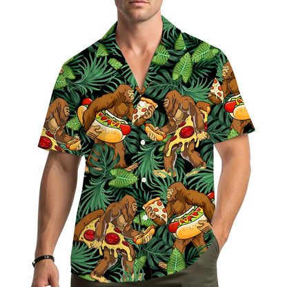 Lifestyle view of a person wearing the matching family hawaiian shirt outdoors