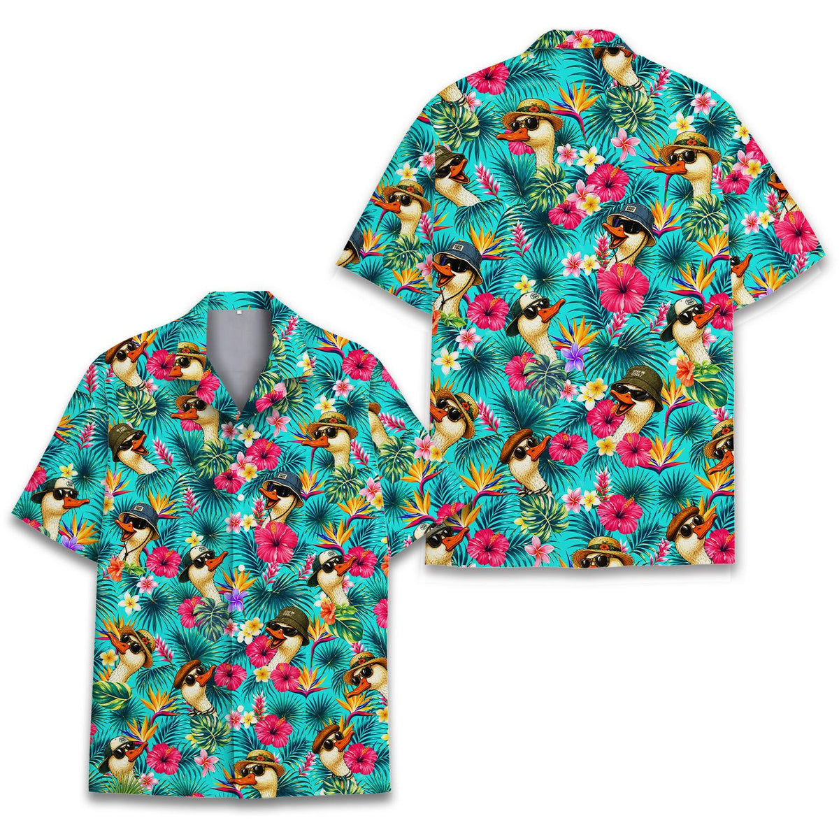 Birds hawaiian shirt with tropical print and turquoise background, main view