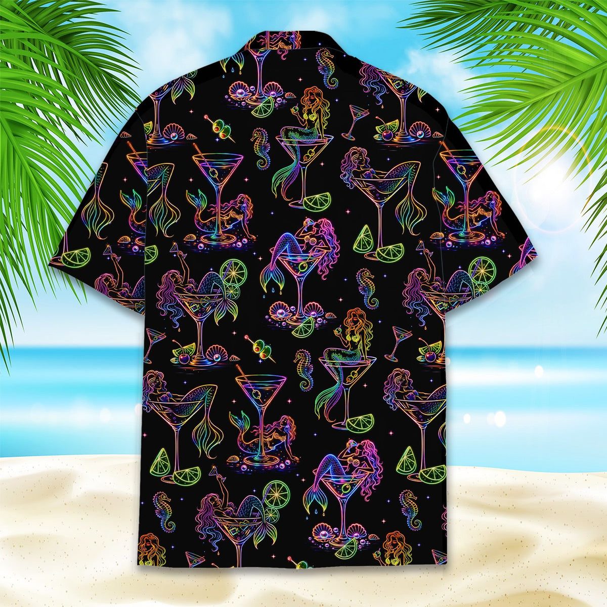 Black tropical hawaiian shirt, back view