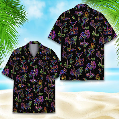 Black tropical hawaiian shirt, front view variation