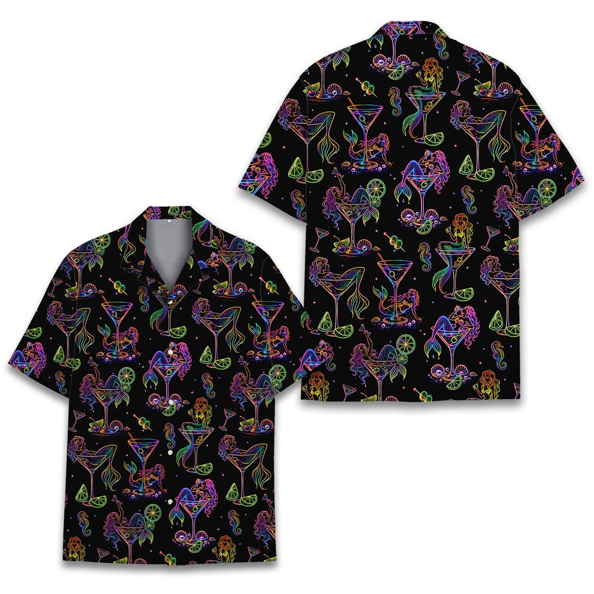 Black tropical hawaiian shirt, front view alternate