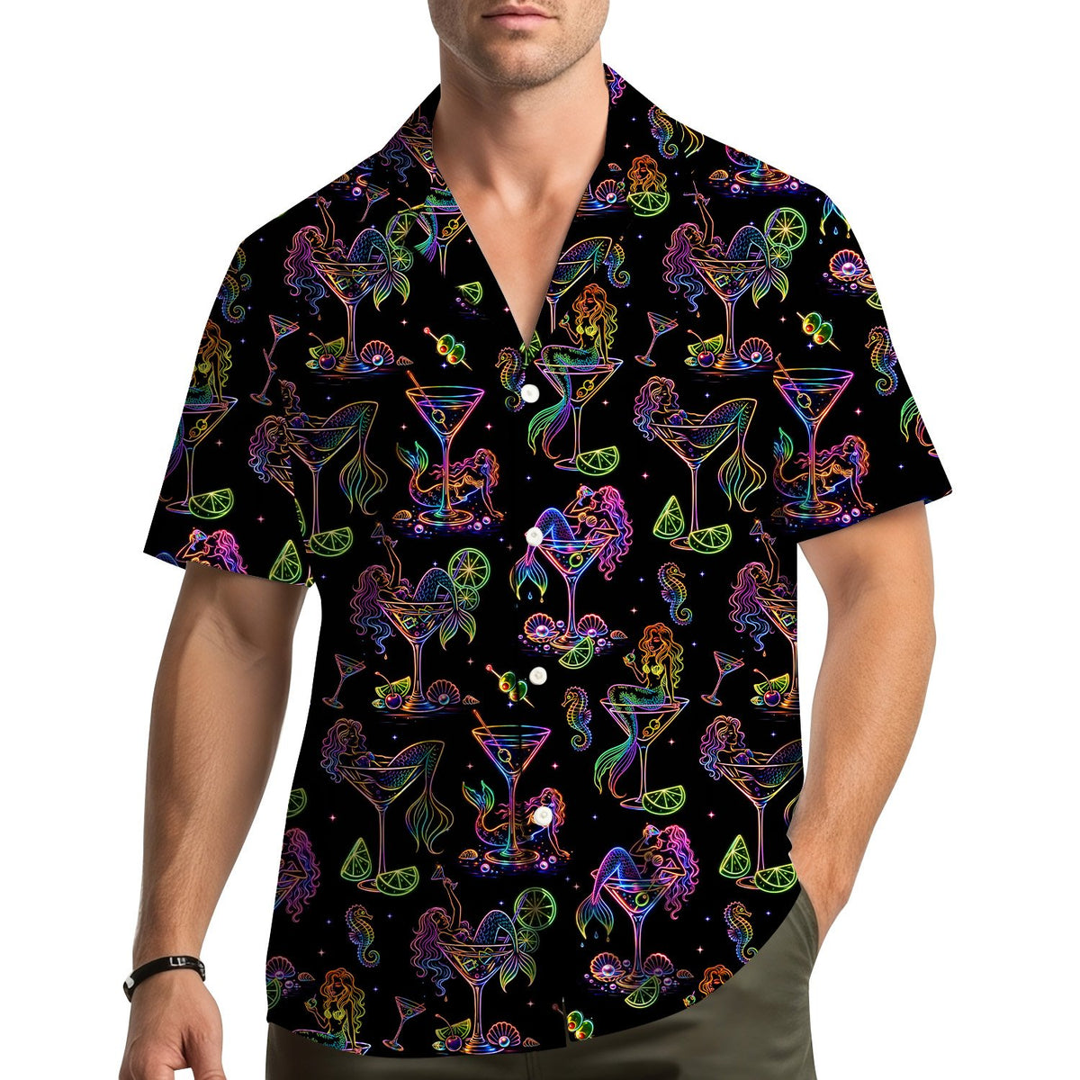 People wearing matching family hawaiian shirts, lifestyle view