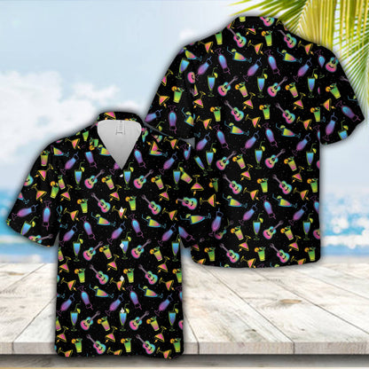 Outdoor lifestyle view of the neon printed hawaiian shirt