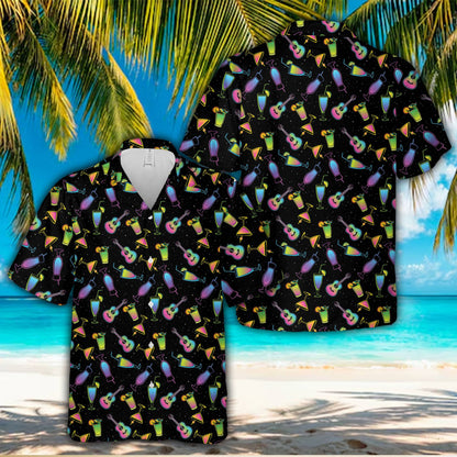 Alternative view of the black tropical hawaiian shirt design