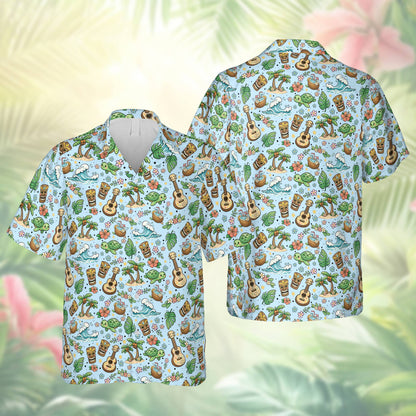 Tropical hawaiian shirt front view in blue