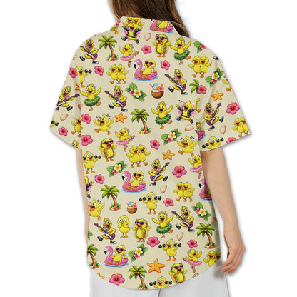 Back view of the tropical cartoon chicks hawaiian shirt