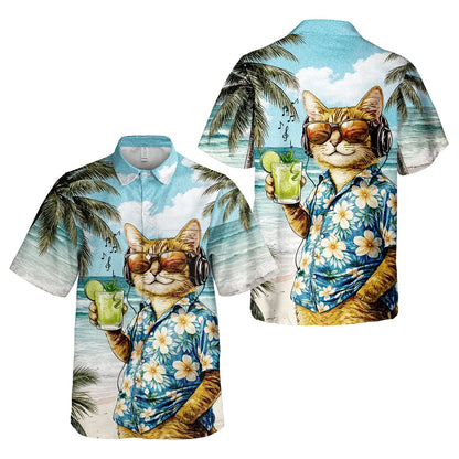 Front view of the tropical beach matching family Hawaiian shirt
