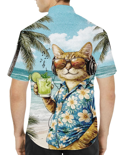 Close-up lifestyle view of the matching family Hawaiian shirt in a summer setting