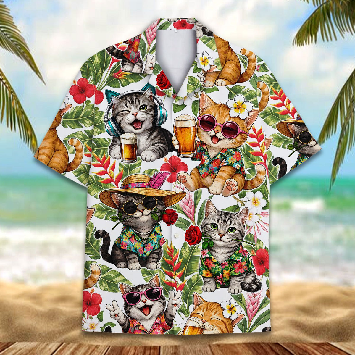 Additional front view of the tropical floral hawaiian shirt