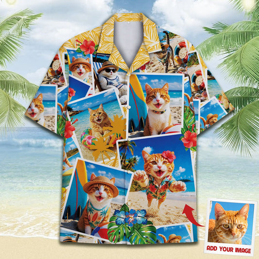 Custom photo matching family hawaiian shirt with tropical tabby design, main view