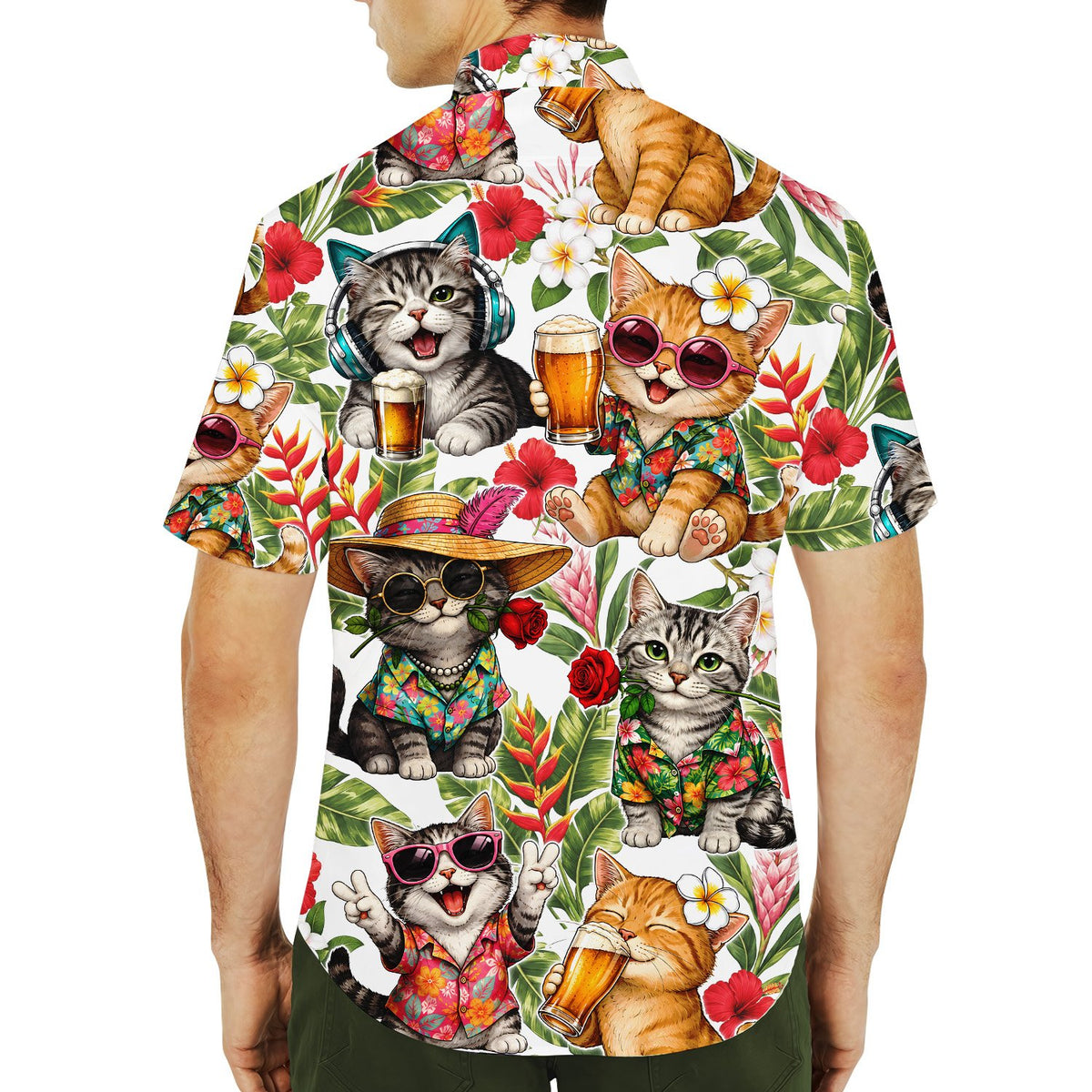 Another lifestyle view showcasing the fun tropical hawaiian shirt design