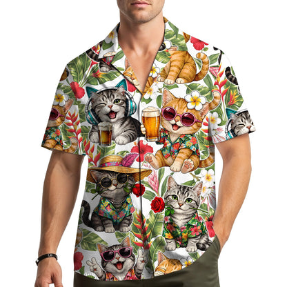 Lifestyle view of a person wearing the matching family hawaiian shirts outdoors
