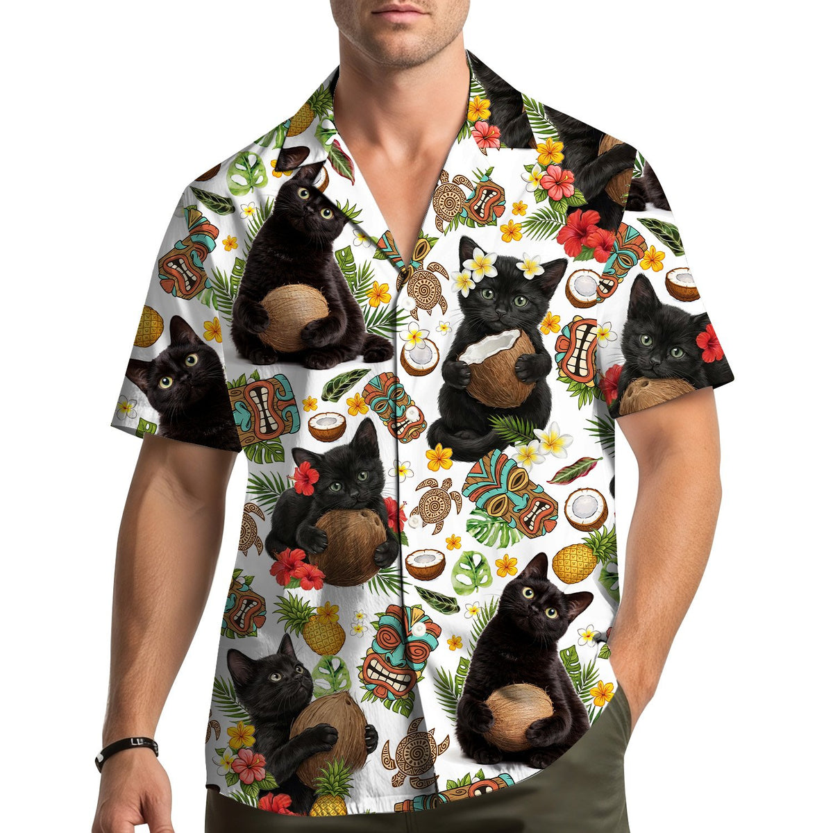 Lifestyle view of a family wearing the matching family hawaiian shirts outdoors