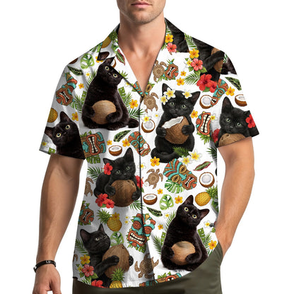 Lifestyle view of a family wearing the matching family hawaiian shirts outdoors