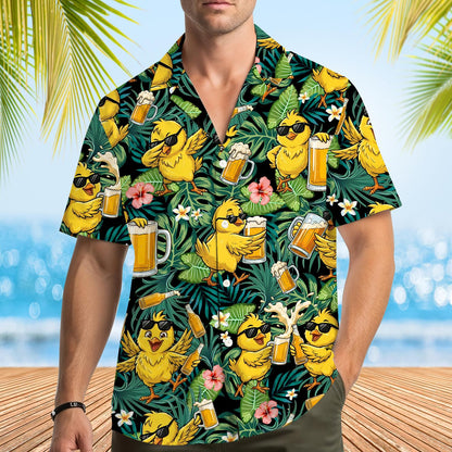 Lifestyle view two of matching family hawaiian shirts