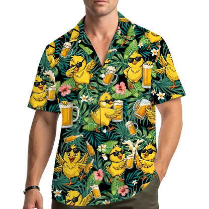 Lifestyle image of person wearing the tropical hawaiian shirt