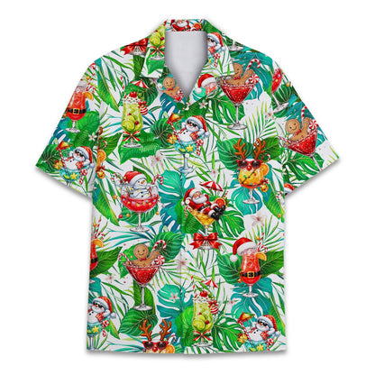 Another front view angle of the tropical christmas cocktails hawaiian shirt