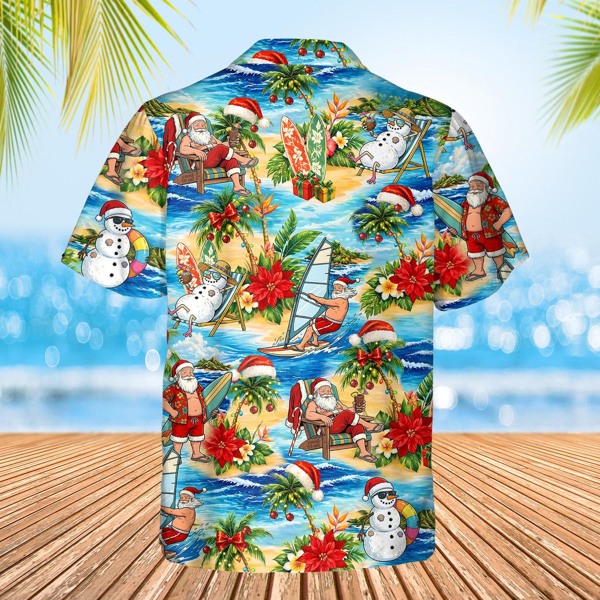 Detailed back view of the holiday hawaiian shirt