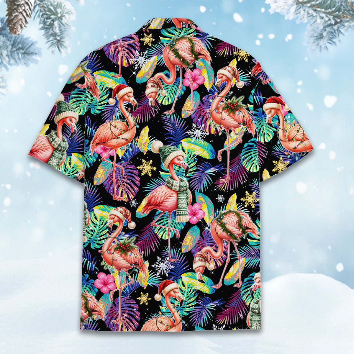 Back view of the tropical christmas hawaiian shirt