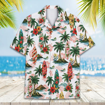Tropical Christmas hawaiian shirt front detail view