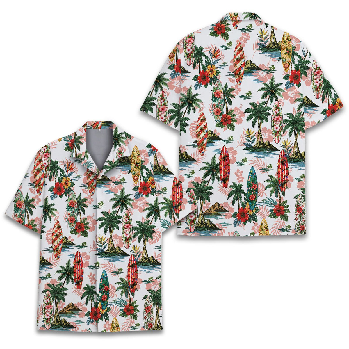 Family hawaiian shirt with festive island design front view