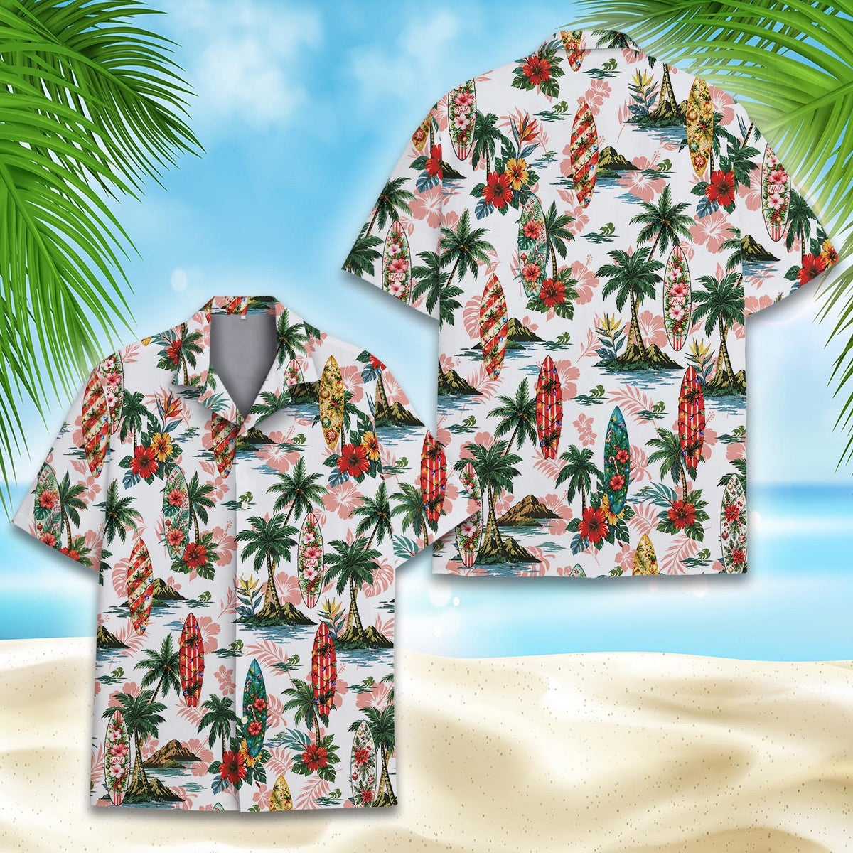Matching family hawaiian shirts tropical Christmas front view