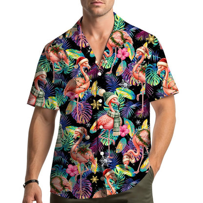Matching family tropical christmas hawaiian shirt in light blue