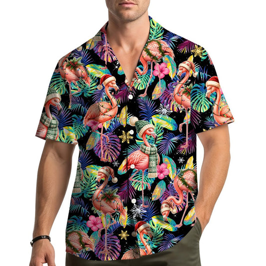 Matching family tropical christmas hawaiian shirt in light blue