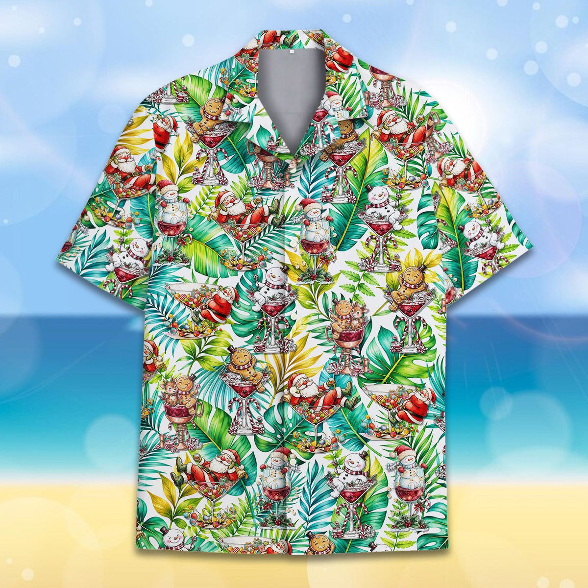Festive holiday Hawaiian shirt with gingerbread men and candy canes, fourth main view