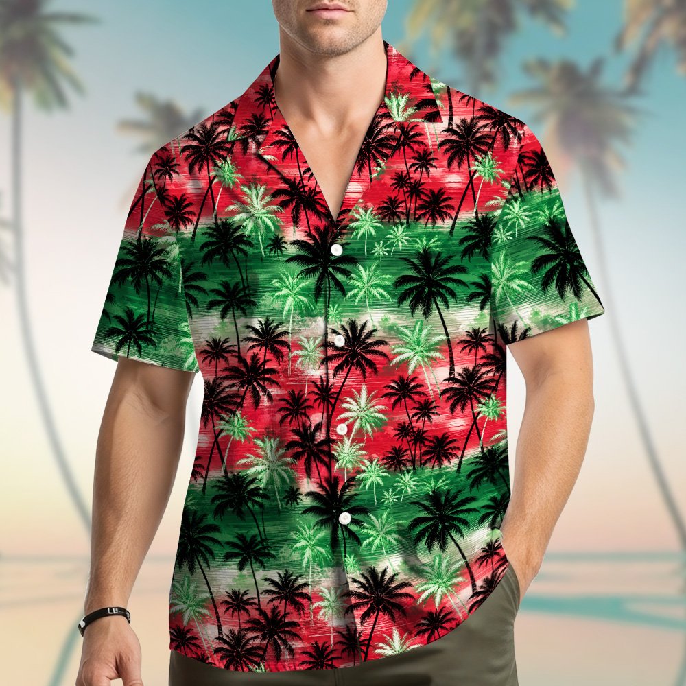 Another lifestyle view featuring the matching family hawaiian shirts
