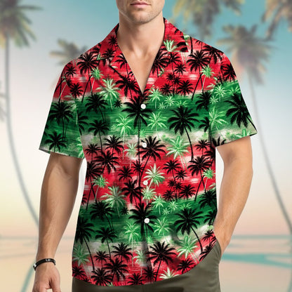 Another lifestyle view featuring the matching family hawaiian shirts