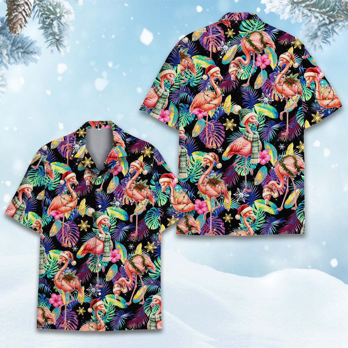 Lifestyle image showing the matching family hawaiian shirts in a tropical setting