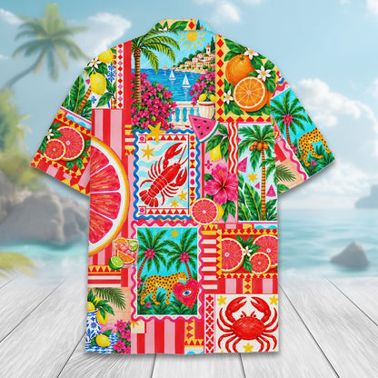 Second back view highlighting the leopard and palm tree patchwork pattern