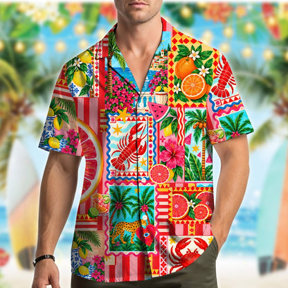 Lifestyle view of someone wearing the matching family hawaiian shirt outdoors