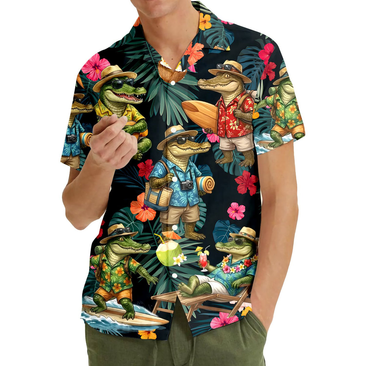 Another lifestyle view of the matching family hawaiian shirts