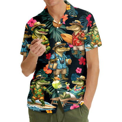 Another lifestyle view of the matching family hawaiian shirts
