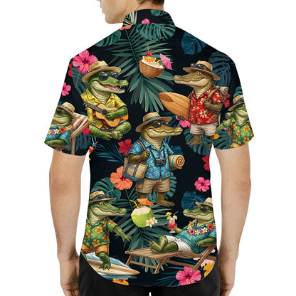 Close up lifestyle view of the tropical crocodiles design