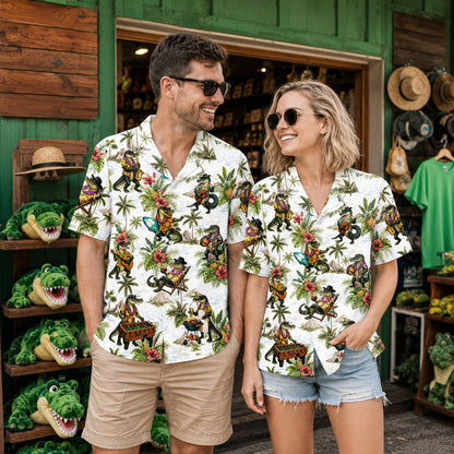 Fifth lifestyle view showing the comfortable fit of the tropical crocodiles hawaiian shirt