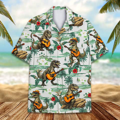 Tropical dinosaur hawaiian shirt alternate front view