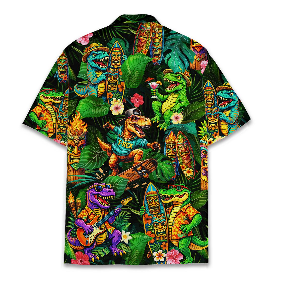 Tropical dinosaurs hawaiian shirt alternate back view