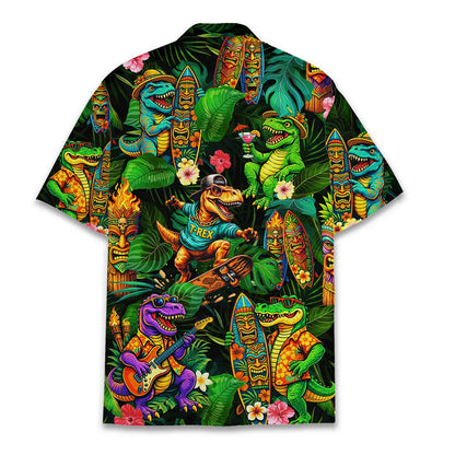 Tropical dinosaurs hawaiian shirt alternate back view