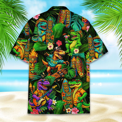 Tropical dinosaurs hawaiian shirt back view