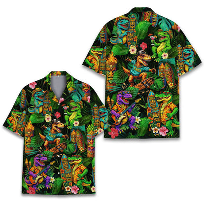 Tropical dinosaurs hawaiian shirt alternate front view