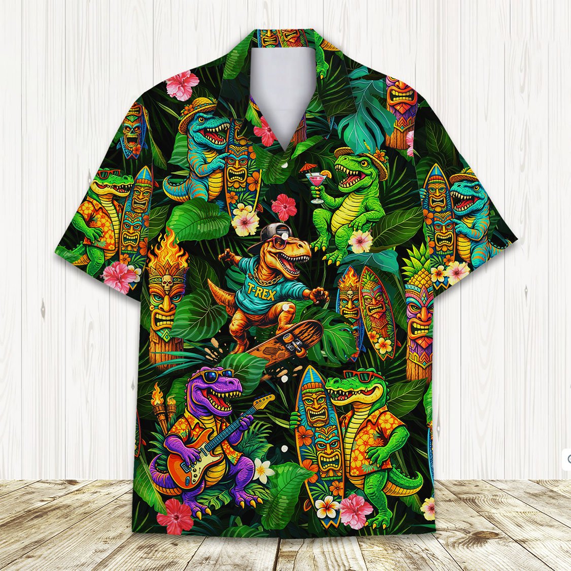 Tropical dinosaurs hawaiian shirt main view